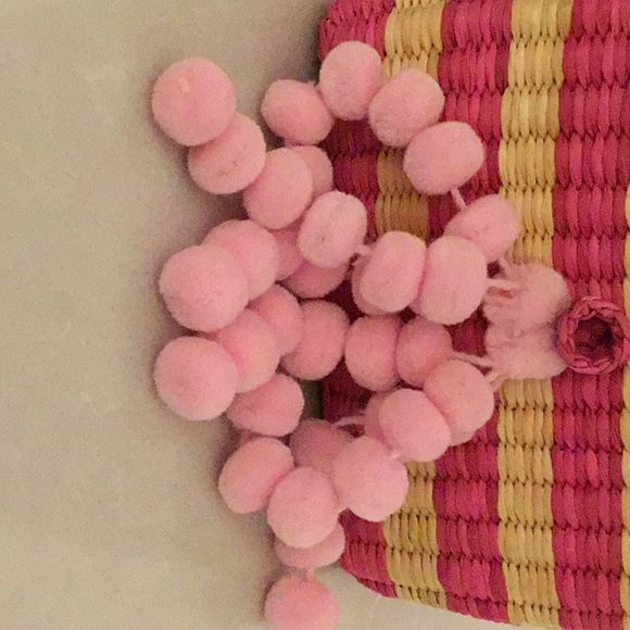 Nannacay Baby Roge Pompom Straw Bag in Fuschia - Picture 7 of 10